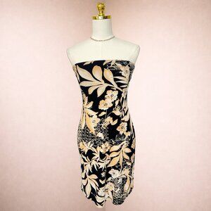 Vintage Strapless Black & Yellow Floral Dress